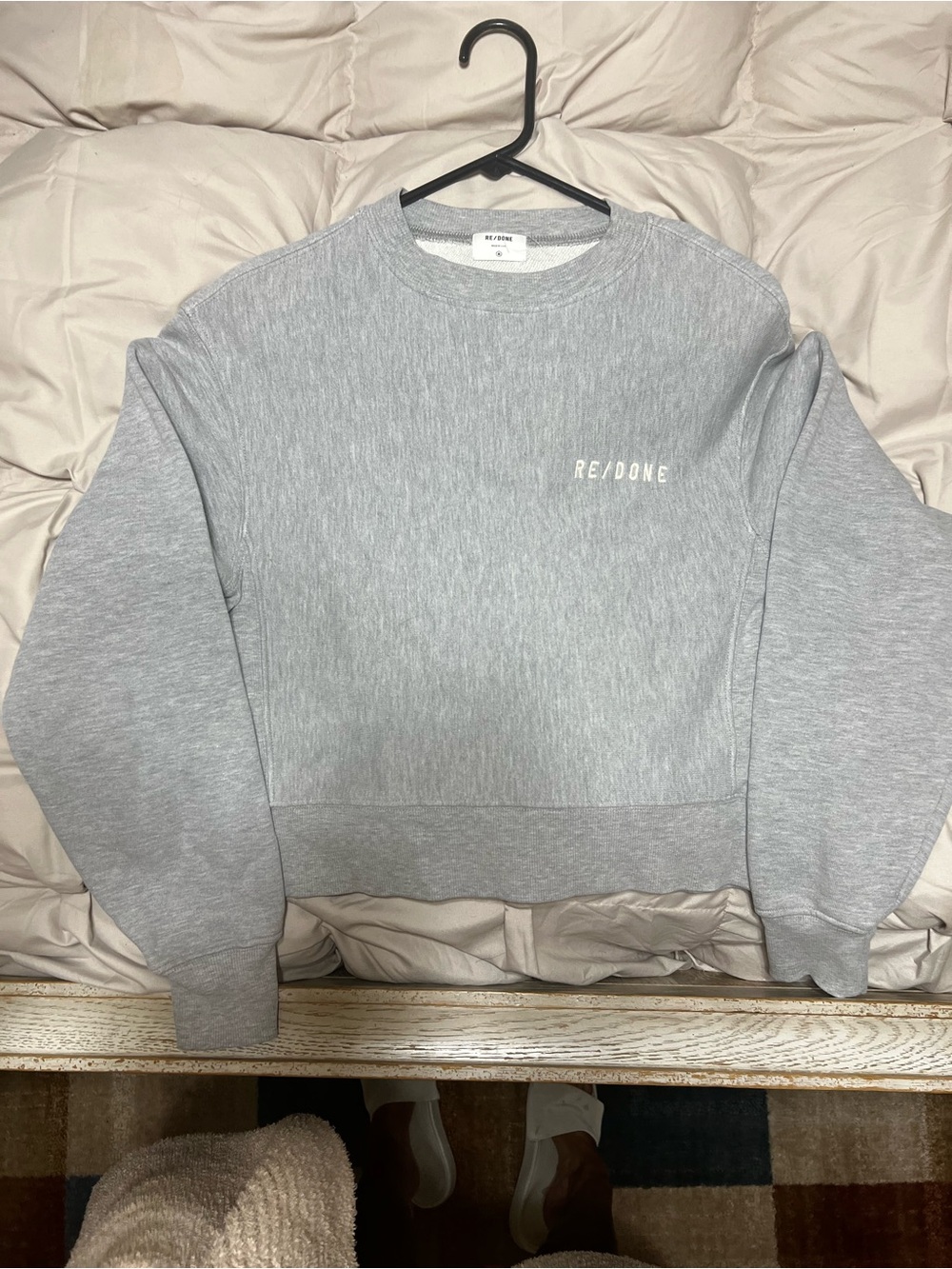 Re/Done Heather Grey Crewneck Sweatshirt with Chest Logo